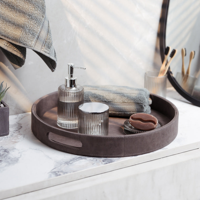 Shalom Round Decorative Tray Large - Charcoal