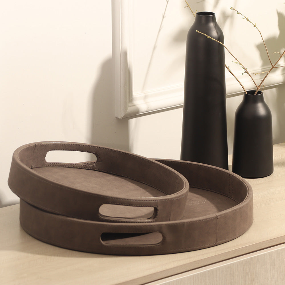 Shalom Round Decorative Tray Small - Charcoal