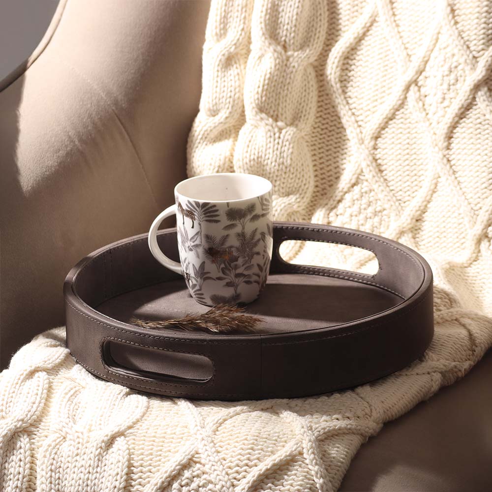 Shalom Round Decorative Tray Small - Charcoal
