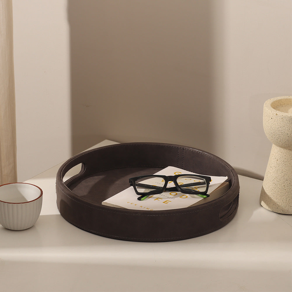 Shalom Round Decorative Tray Small - Charcoal