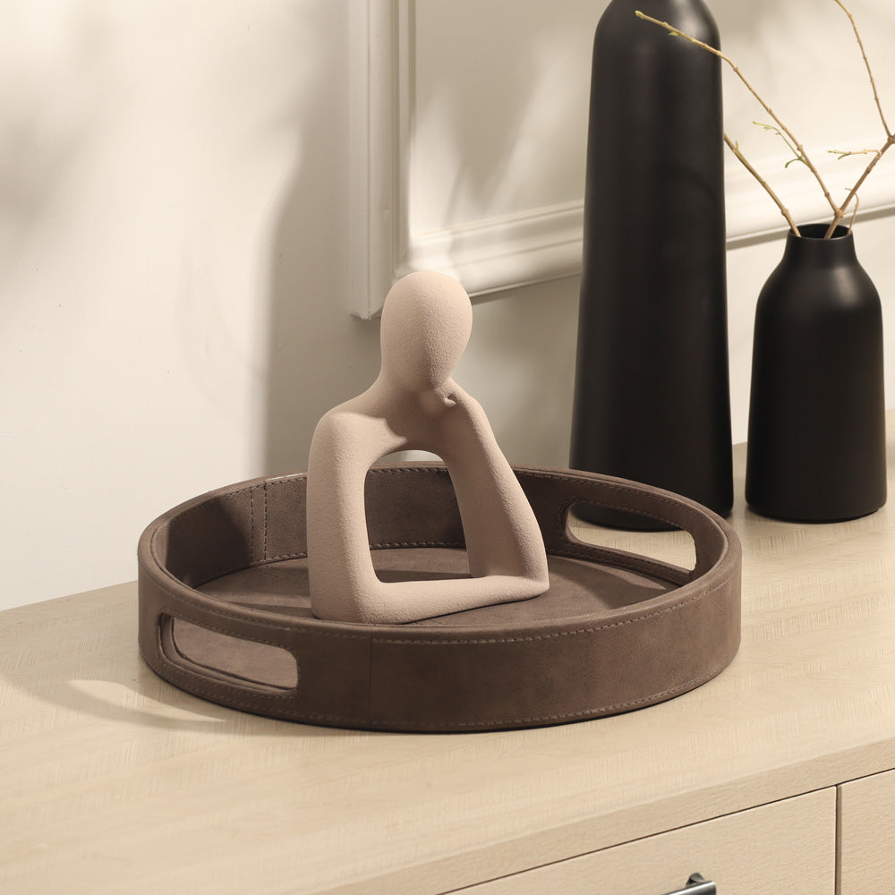 Shalom Round Decorative Tray Small - Charcoal