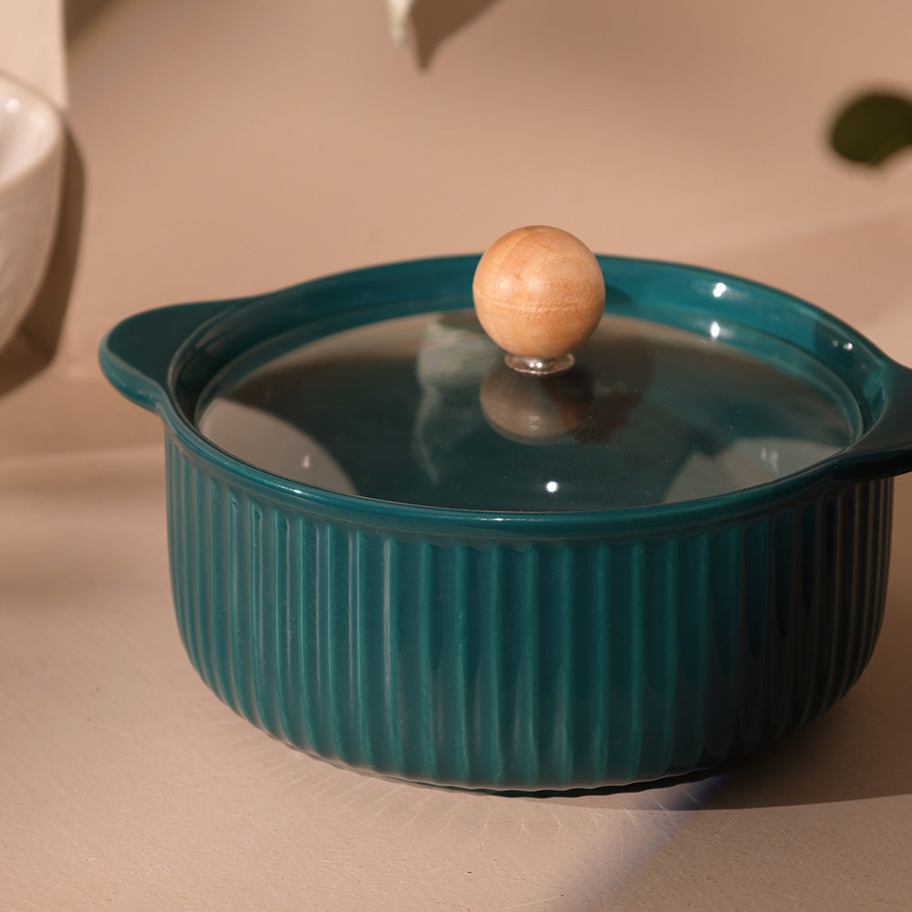 Shire Ceramic Serving Pot with Glass Lid - Dark Green