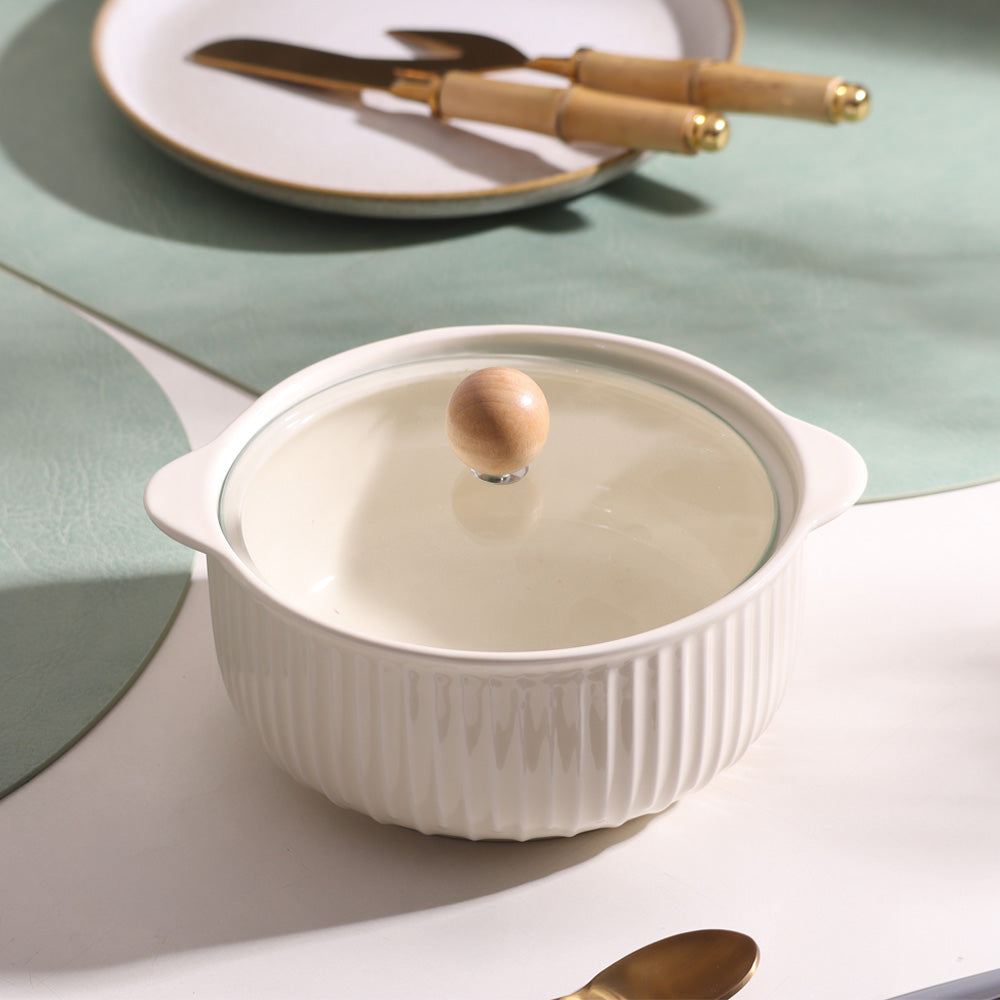 Shire Ceramic Serving Pot with Glass Lid - Cream