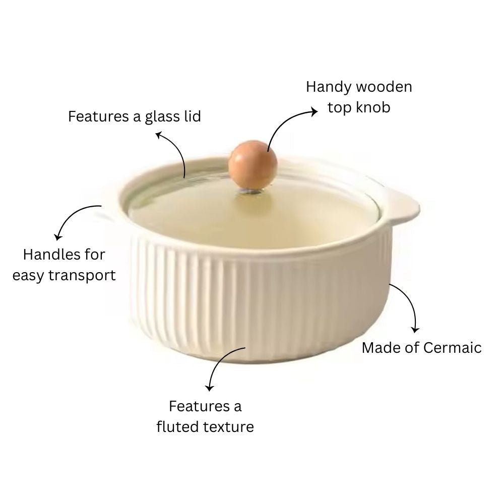 Shire Ceramic Serving Pot with Glass Lid - Cream