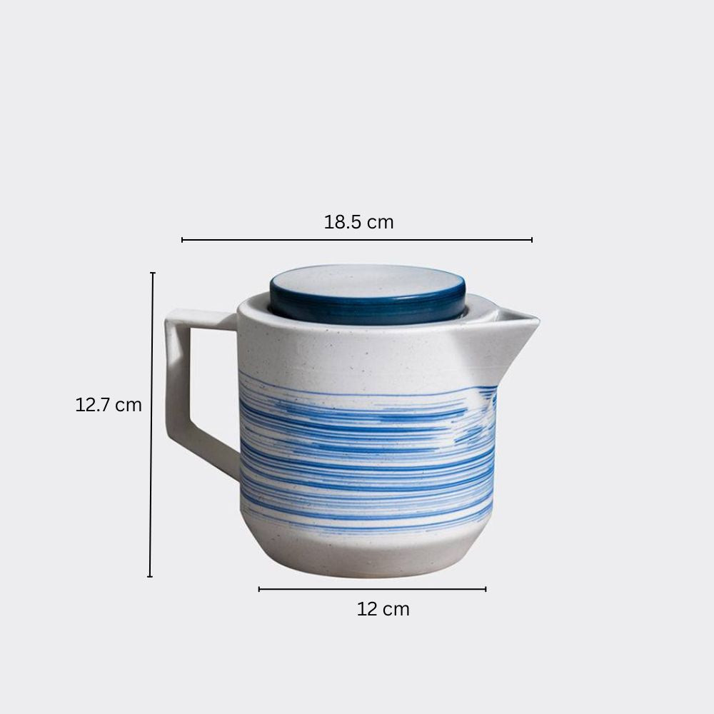 Shore Ceramic Teapot with Filter - White & Blue