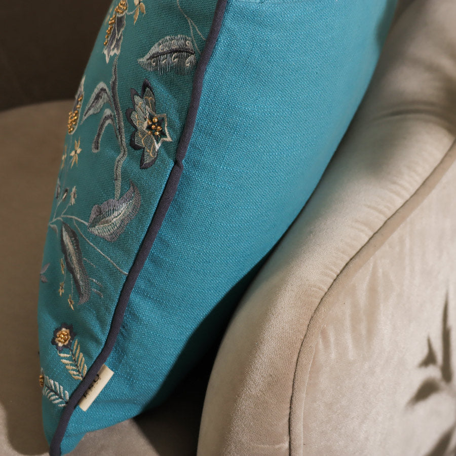 Sierra Beaded Embroidered Cushion Cover 45x45cm - Azure