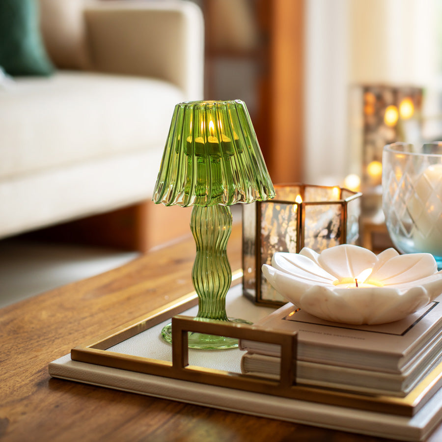 Sintra Glass Tealight Holder Lamp - Dark Green