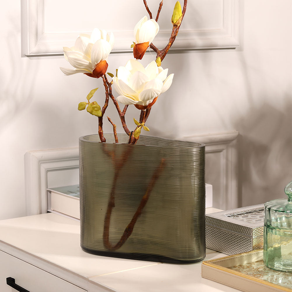 Sirocco Asymmetric Glass Vase Wide - Moss Green
