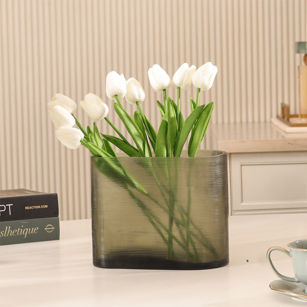 Sirocco Asymmetric Glass Vase Wide - Moss Green