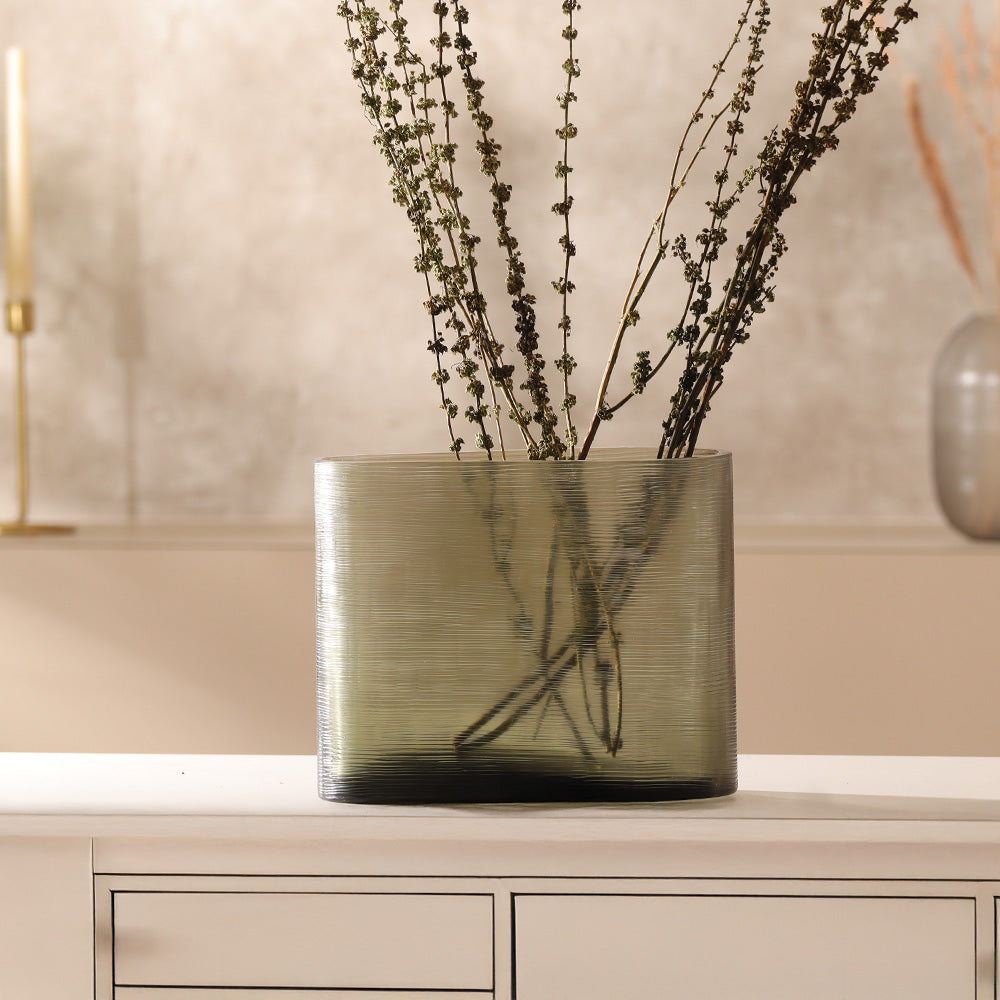 Sirocco Asymmetric Glass Vase Wide - Moss Green