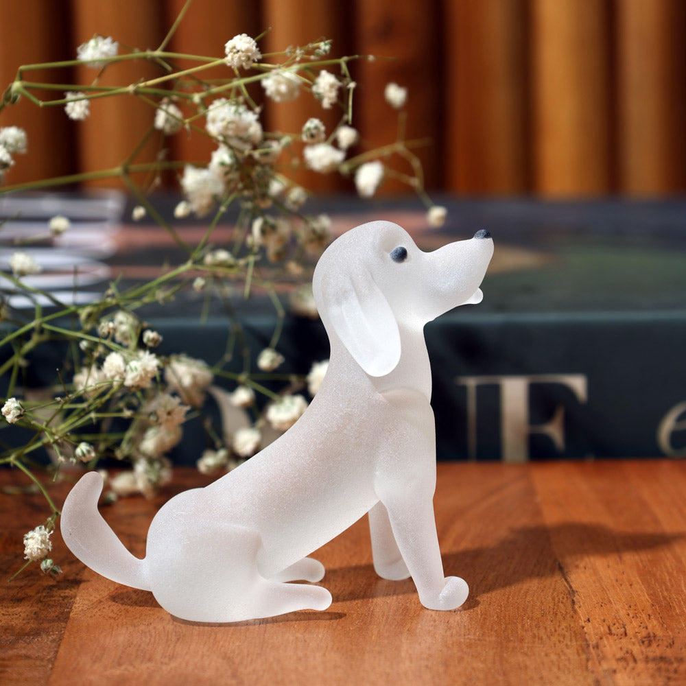 Sitting Dog Mini Glass Accent - Frosted White