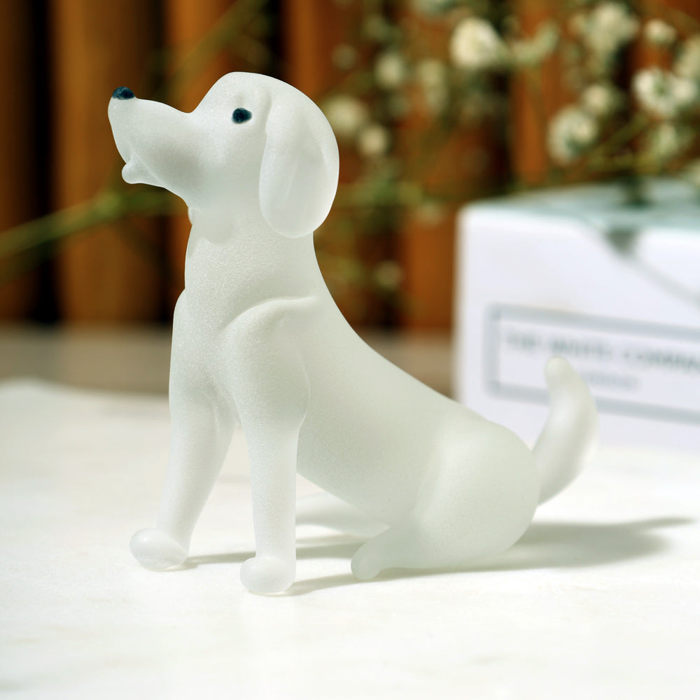 Sitting Dog Mini Glass Accent - Frosted White