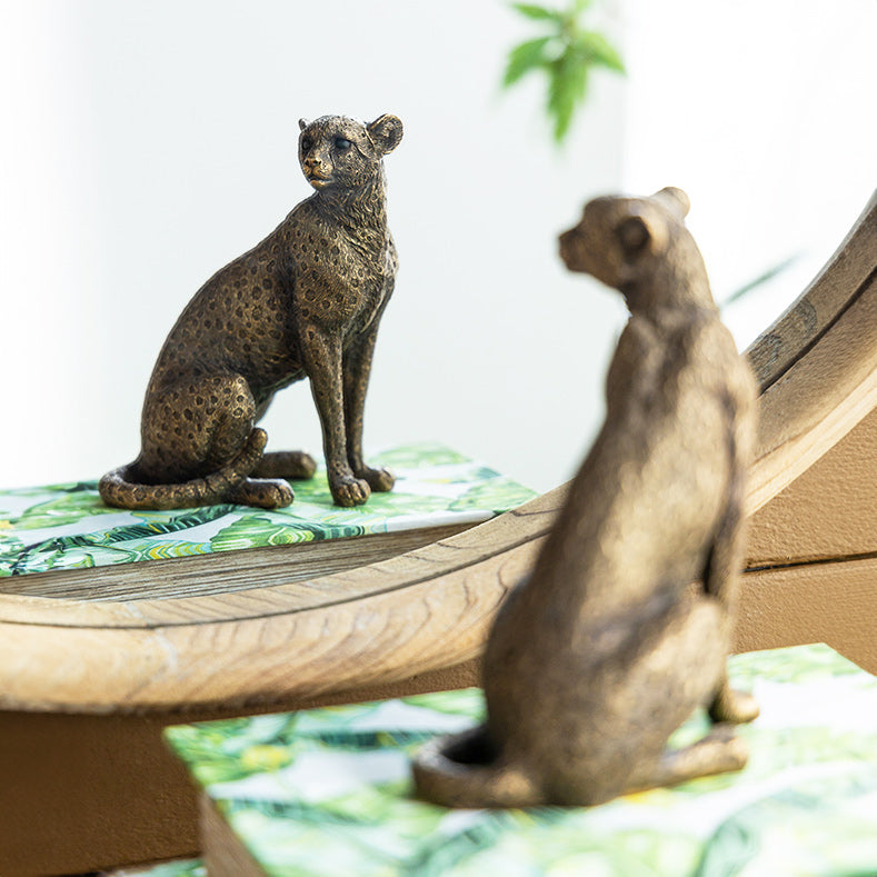 Sitting Cheetah Sculpture Small - Dull Gold