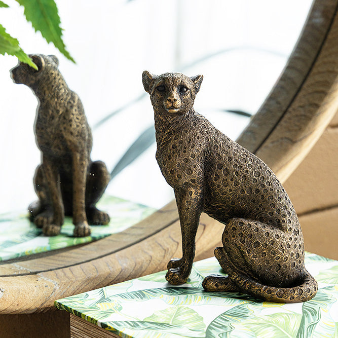 Sitting Cheetah Sculpture Small - Dull Gold