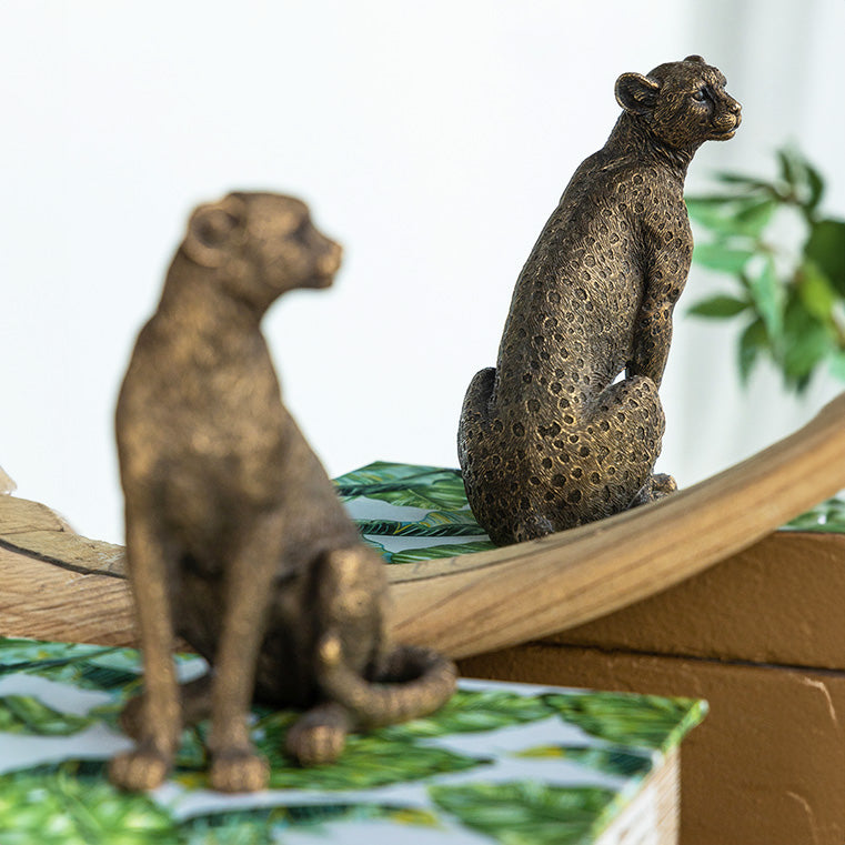 Sitting Cheetah Sculpture Small - Dull Gold