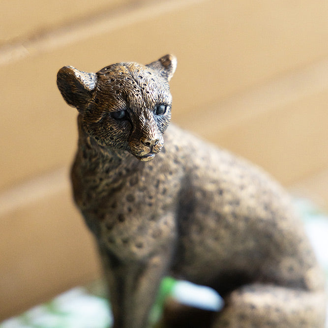 Sitting Cheetah Sculpture Small - Dull Gold