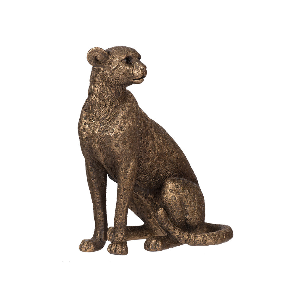Sitting Cheetah Sculpture Small - Dull Gold