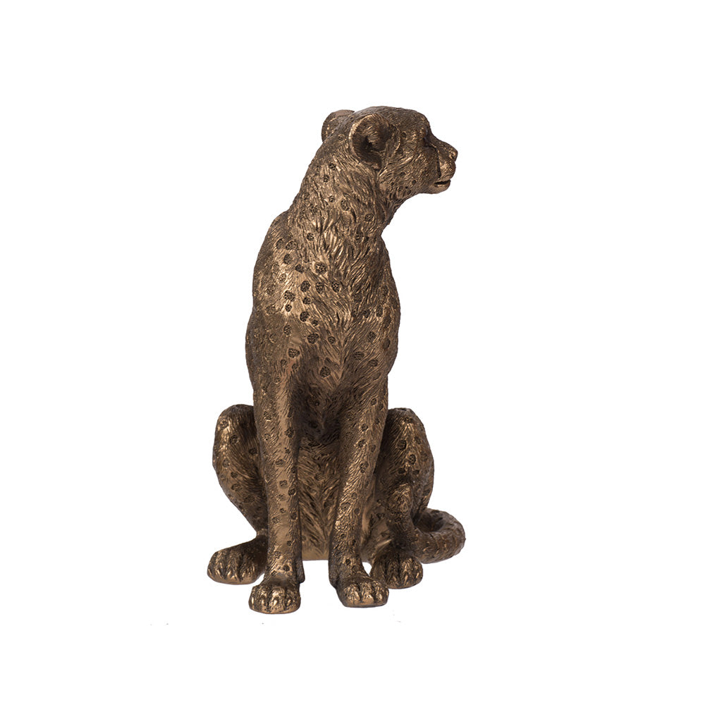 Sitting Cheetah Sculpture Small - Dull Gold