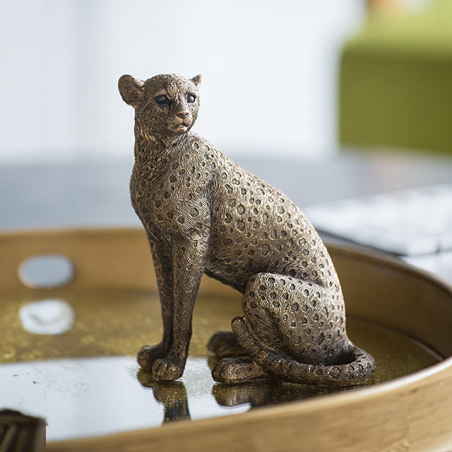Sitting Cheetah Sculpture Small - Dull Gold