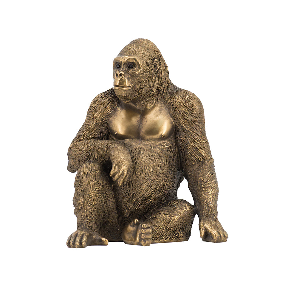 Sitting Gorilla Sculpture Medium - Dull Gold