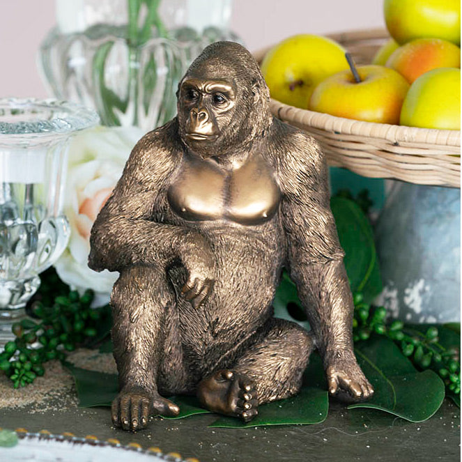 Sitting Gorilla Sculpture Medium - Dull Gold