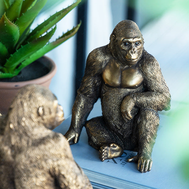 Sitting Gorilla Sculpture Medium - Dull Gold
