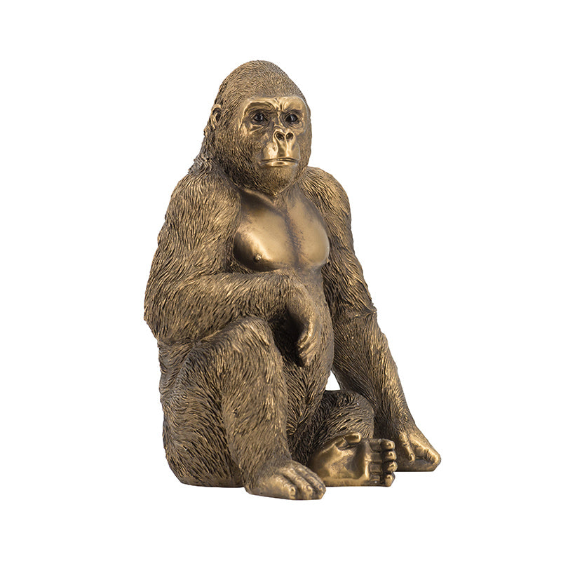 Sitting Gorilla Sculpture Medium - Dull Gold