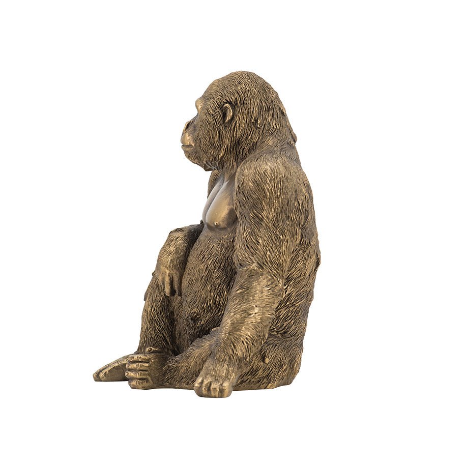 Sitting Gorilla Sculpture Medium - Dull Gold