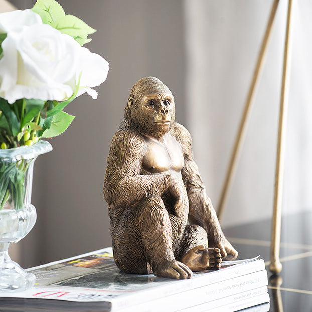 Sitting Gorilla Sculpture Medium - Dull Gold