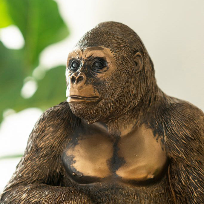 Sitting Gorilla Sculpture Medium - Dull Gold