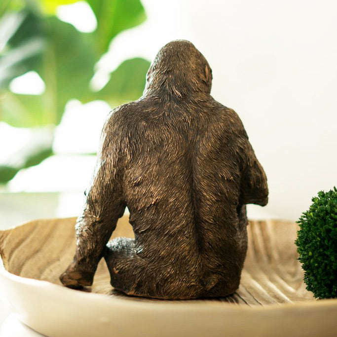 Sitting Gorilla Sculpture Medium - Dull Gold