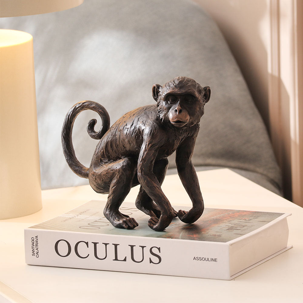 Sitting Monkey Sculpture Medium - Black Brown