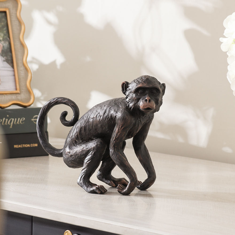 Sitting Monkey Sculpture Medium - Black Brown