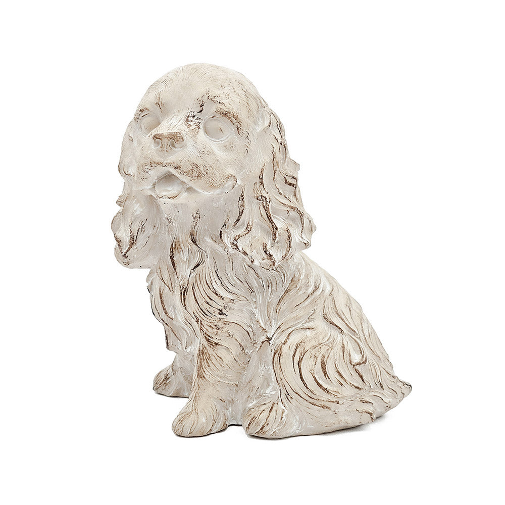 Sitting Spaniel Concrete Sculpture Medium - Vintage White