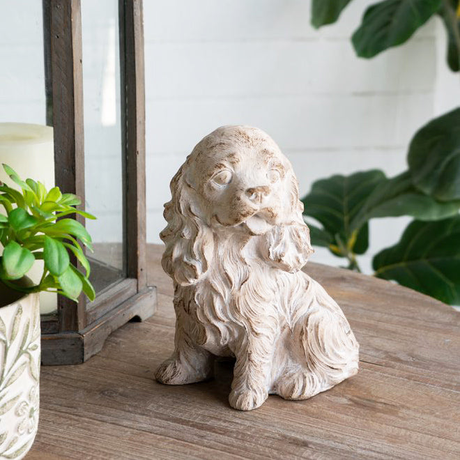 Sitting Spaniel Concrete Sculpture Medium - Vintage White