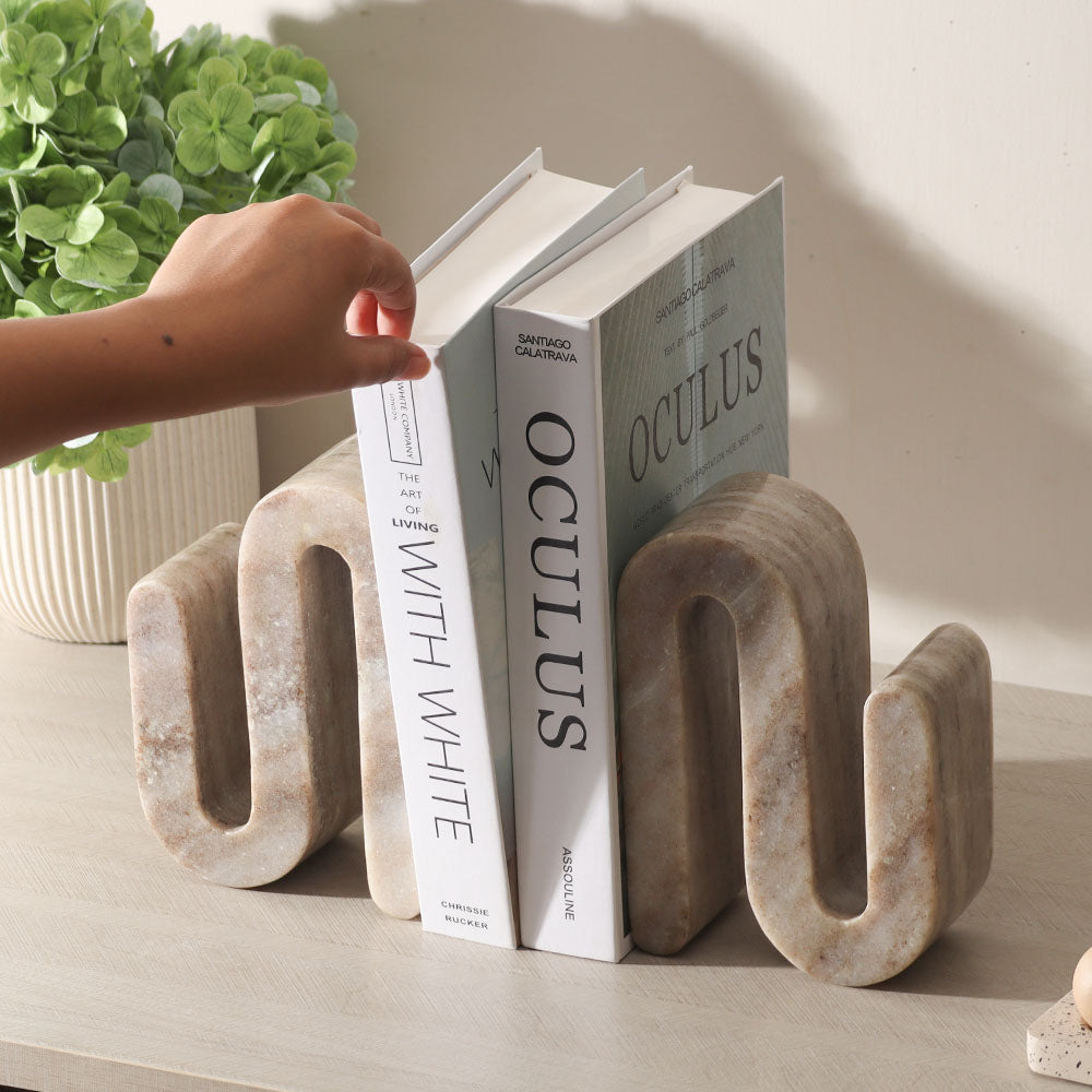 Skye Marble Bookends, Set of 2 - Cloudy Grey