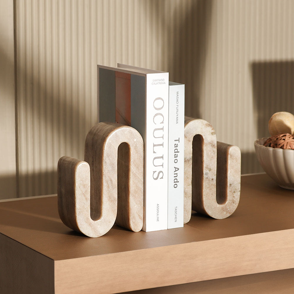 Skye Marble Bookends, Set of 2 - Cloudy Grey