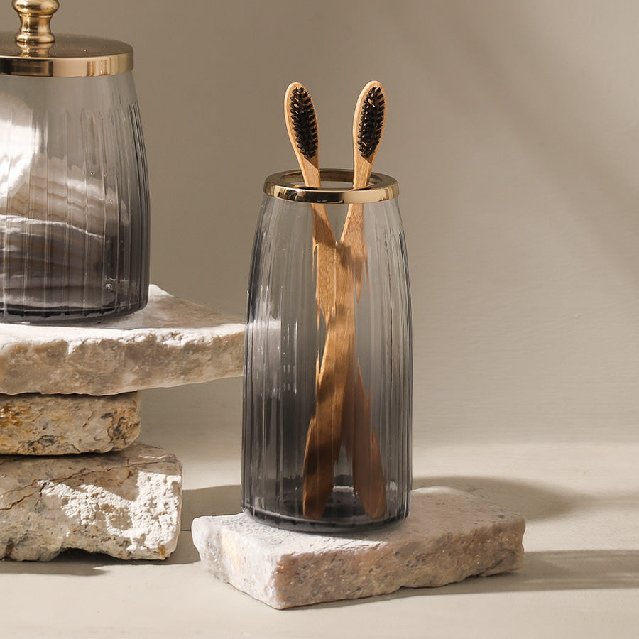 Skylar Glass Toothbrush Tumbler - Smoke Gold