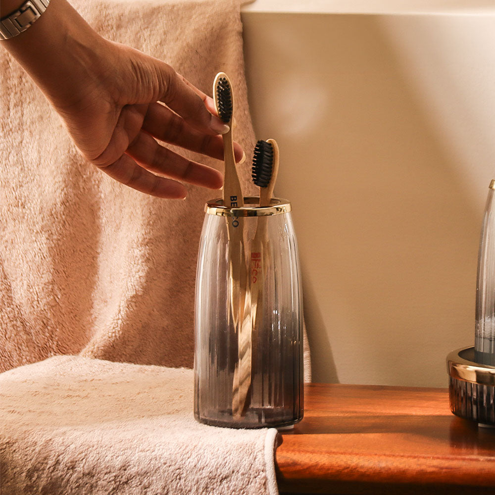 Skylar Glass Toothbrush Tumbler - Smoke Gold
