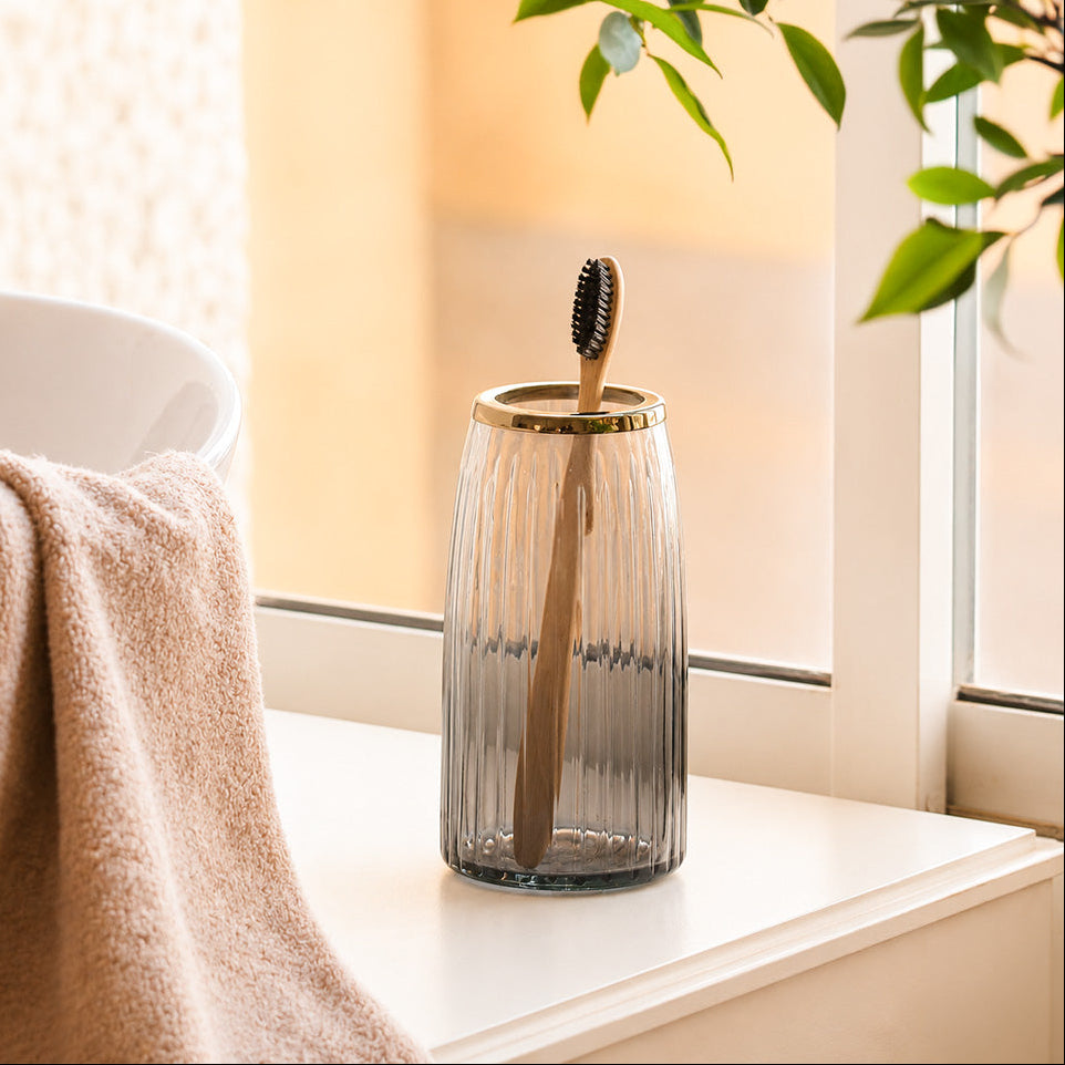 Skylar Glass Toothbrush Tumbler - Smoke Gold
