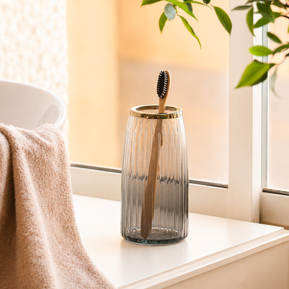 Skylar Glass Toothbrush Tumbler - Smoke Gold