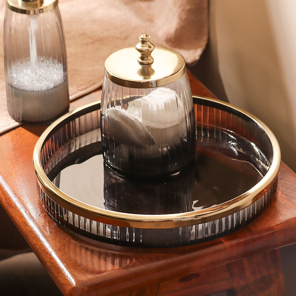 Skylar Glass Round Vanity Tray - Smoke Gold