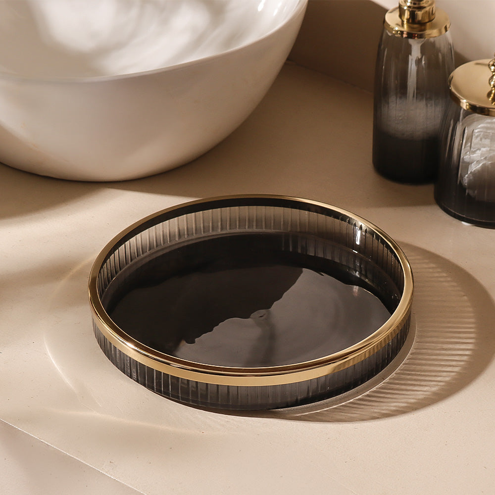 Skylar Glass Round Vanity Tray - Smoke Gold