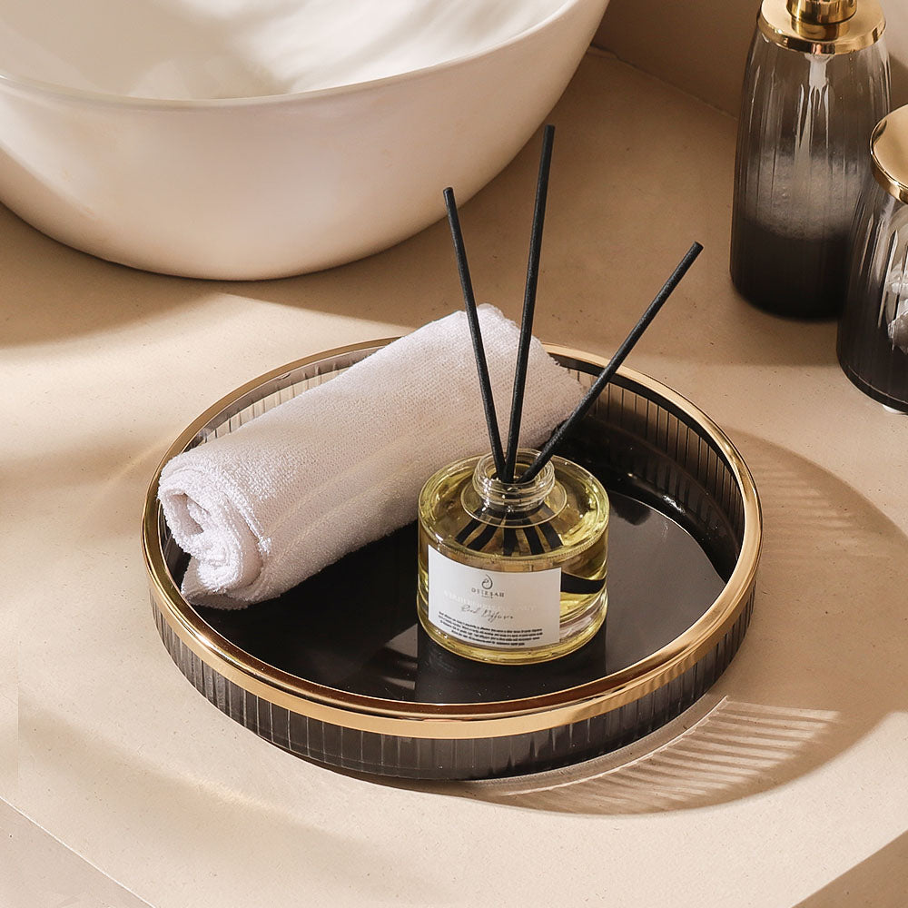 Skylar Glass Round Vanity Tray - Smoke Gold