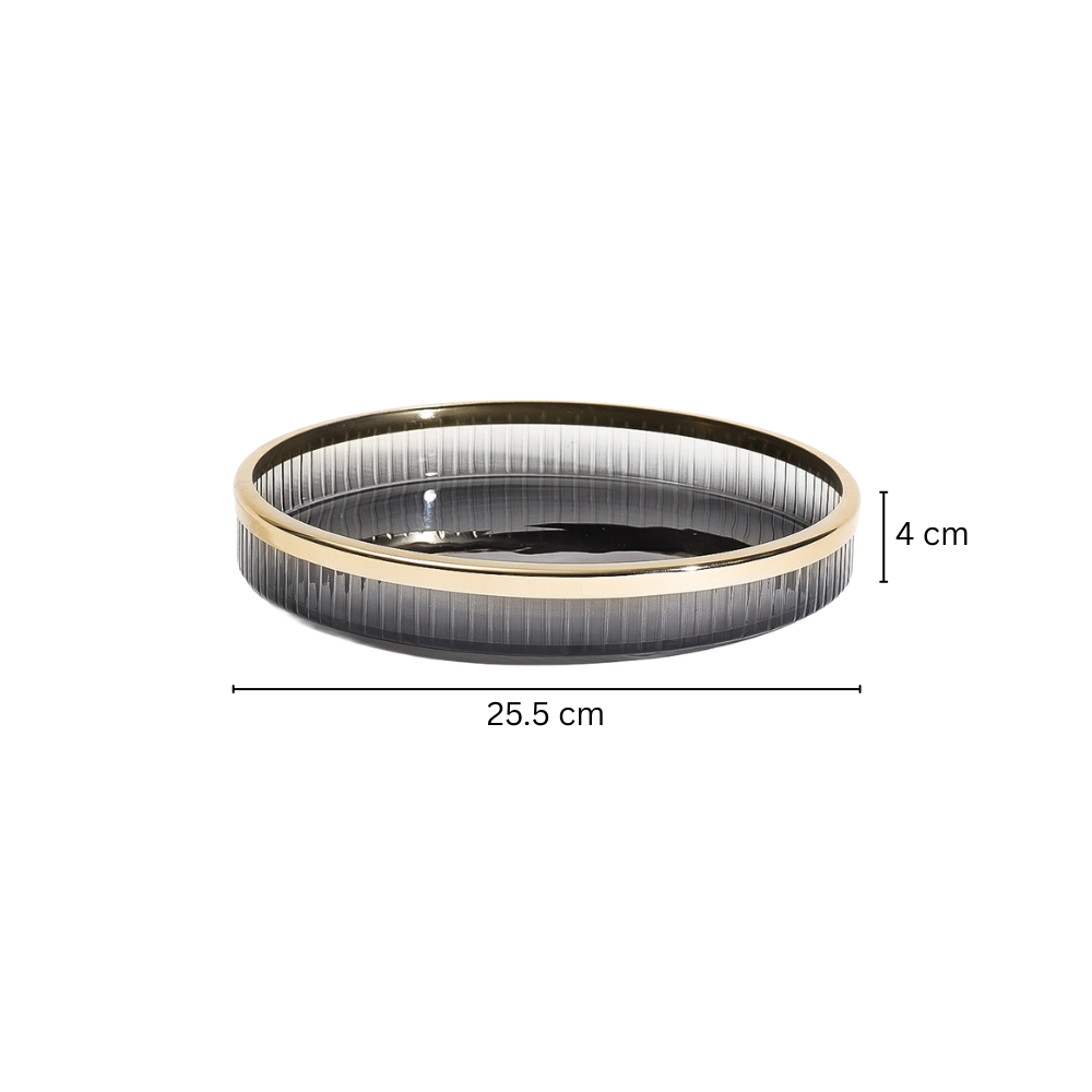 Skylar Glass Round Vanity Tray - Smoke Gold