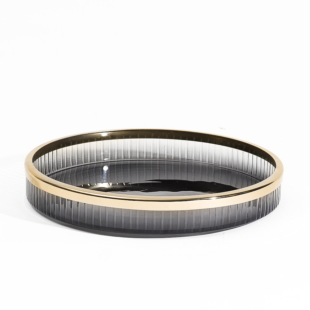 Skylar Glass Round Vanity Tray - Smoke Gold