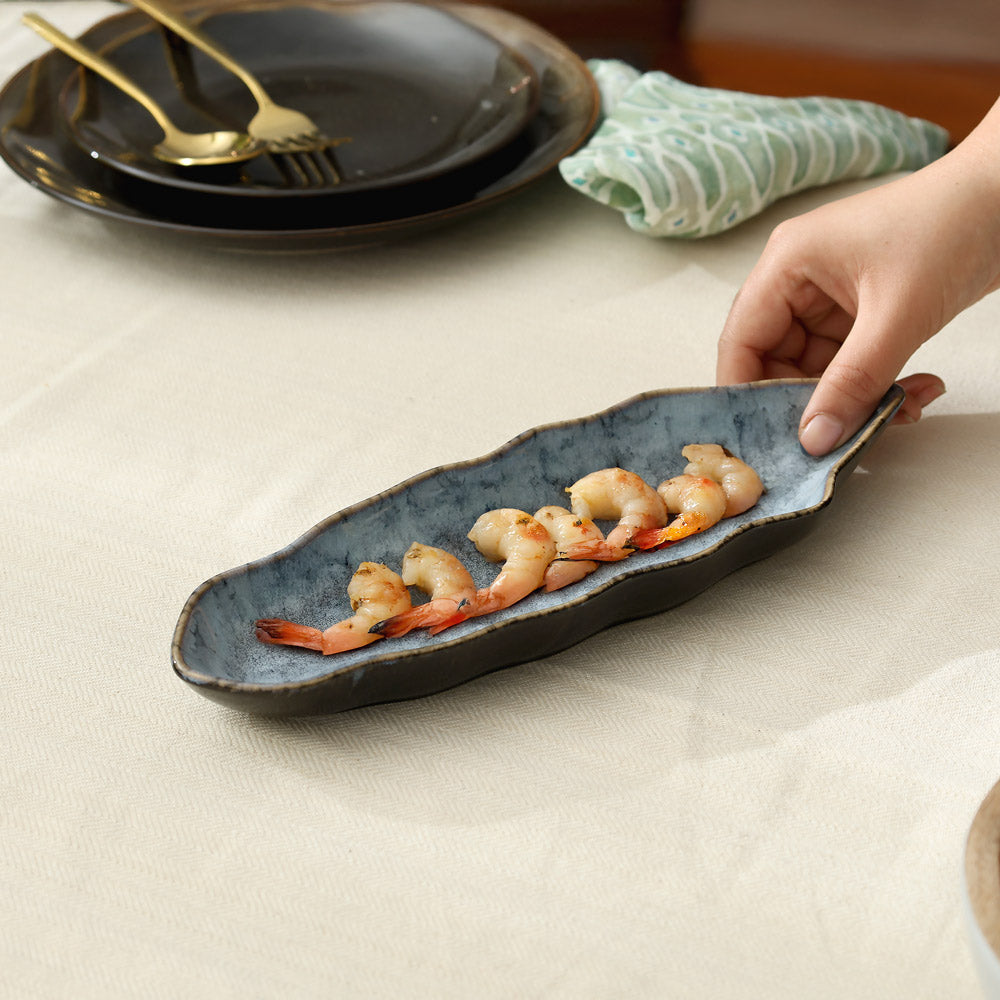 Slim Leaf Ceramic Platter - Cool Grey