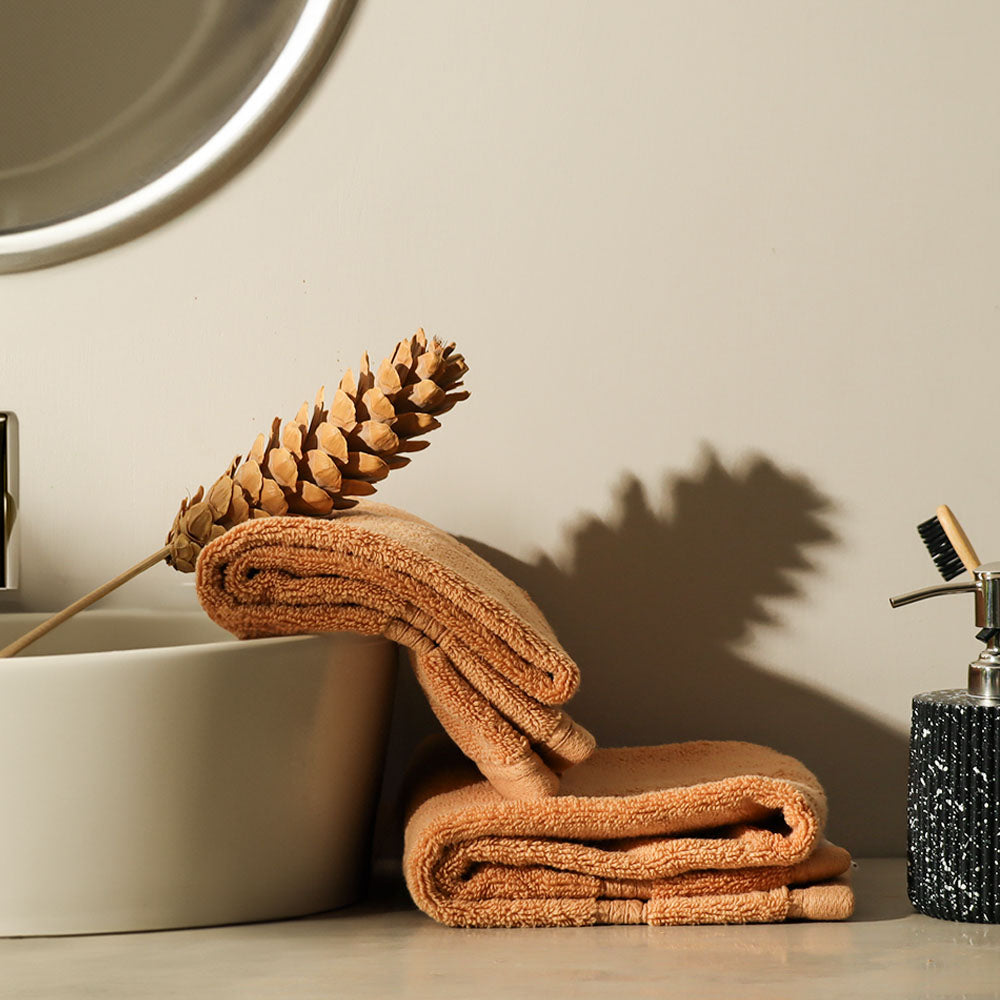 Soleil Cotton Hand Towels, Set of 2 - Peach Orange
