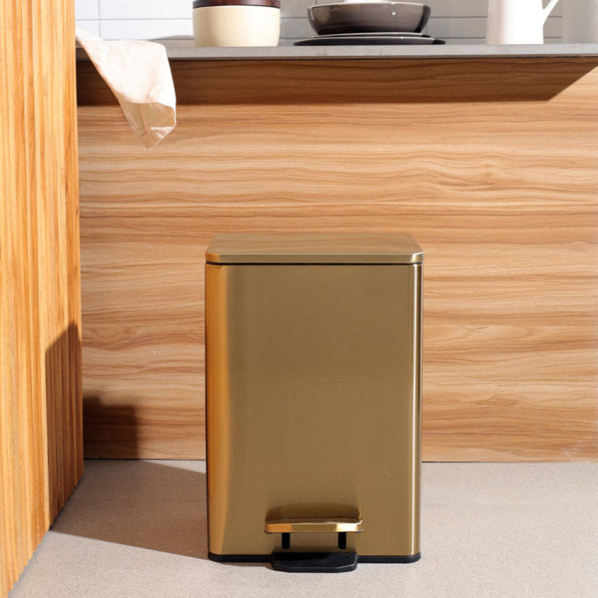 Glint Rectangular Pedal Bin 12L - Gold
