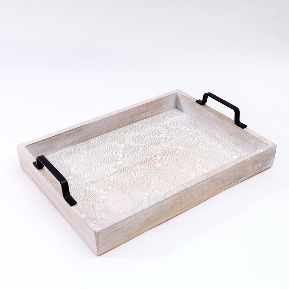 Sonar Carved Serving Tray Large - Aspen White